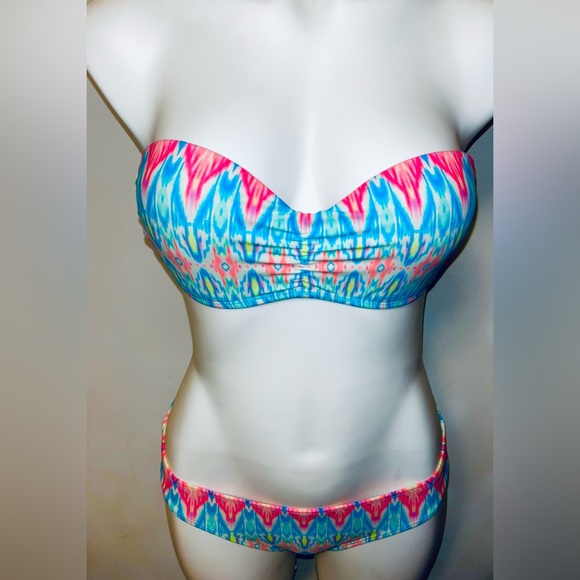Op Swimwear Neon print strapless 2 piece bikini size juniors M (7-9) - Picture 2 of 16